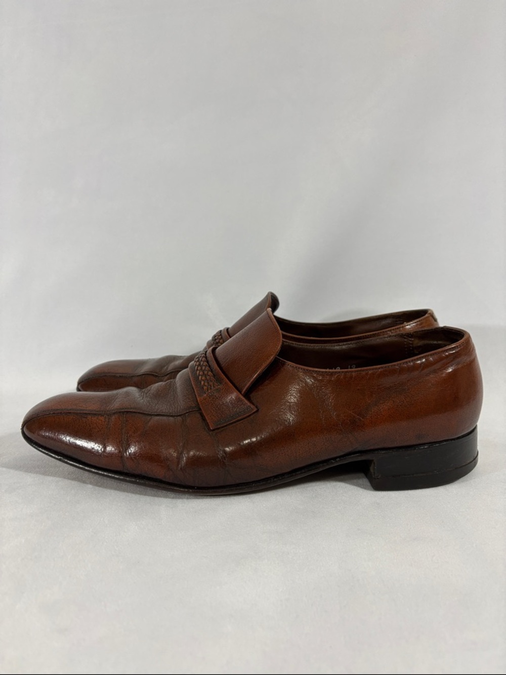 Florsheim Brown Leather Braided Bit Slip On Loafer Dress Shoes 13 D **